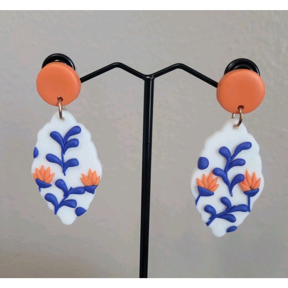 Handmade Mexican Terra Cotta Barro Inspired Dangle Post Earrings‎ Light Weight